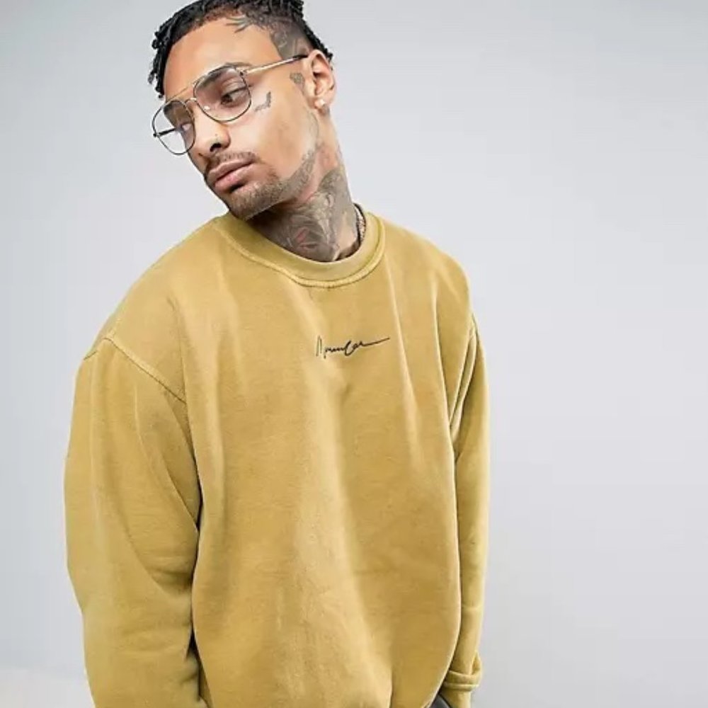 NWOT Mennace Embroidered Logo Sweatshirt In Washed Mustard